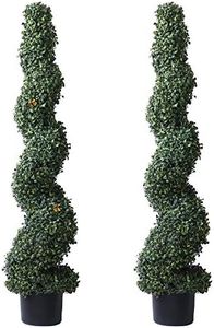 4' Spiral Boxwood Topiary Trees Artificial Outdoor Plants in Plastic Pot Front Porch Plants Set of 2