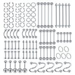 ChiMunllin 100PCS Piercing Kit Jewelry 14G 16G 20G Nose Rings Lip Studs Tongue Rings Stainless Steel Cartilage Earrings Tragus Eyebrow Industrial Barbell Belly Rings Body Piercing Kit Jewelry,