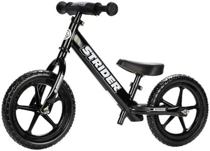 Strider - 12 Sport Kids Balance Bike, No Pedal Training Bicycle, Lightweight Frame, Flat-Free Tires, For Toddlers and Children Ages 18 Months to 5 Years Old, Black