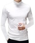 Mens Turtleneck Long Sleeve T Shirt Cotton Mock Neck Shirts Turtleneck Sweater Basic Stand Collar Tops White, S