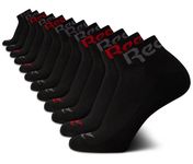 Reebok Men's Athletic Socks - Performance Cushion Quarter Socks (12 Pack), Black Logo, 6-12.5