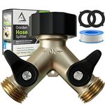 DBR Tech 2 Way Garden Hose Splitter for Outdoor Lawn and Gardening Hoses, Heavy Duty Metal Brass Faucet Attachment, Leak Resistant Threading with Shut Off Valves