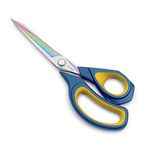 LIVINGO 9.5” Premium Fabric Scissors, Heavy Duty All-Purpose Titanium Coating Forged Stainless Steel Sharp Sewing Tailor Dressmaking Shears Crafting Leather Cutting, Navy Blue/Yellow