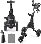 Tivor Golf Push Cart 3 Wheel,Lightweight Golf Bag Cart with Quad-Fold Frame,and Cooler Bag,Cleaning Kit Golf,Phone/Cup/Umbrella Holder Compact Golf cart Set