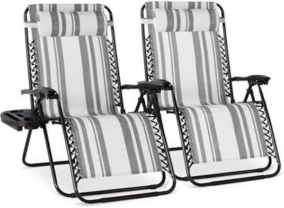 Best Choice Products Set of 2 Extra Wide Adjustable Steel Mesh Zero Gravity Lounge Chair Recliners w/Pillows and Cup Holder Trays - Gray Stripes