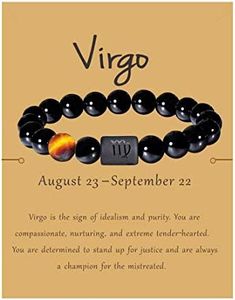 JIAHATE Zodiac Stretch Bracelets Men Women,8MM 10MM Natural Black Onyx Stone Star Zodiac jewelrys Sign Constellation Horoscope Birth Date Bead Bracelet, 8mm, Black Onyx Stone, 8mm beads