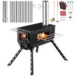 AVOFOREST Wood Stove, Portable Tent Stove with 6 Section Stainless Steel Chimney Pipes and Folding Legs for Outdoor Heating & Cooking, Ice Fishing, Hunting (High-legs/Dark Black)