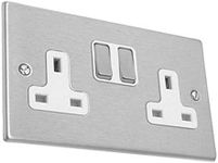 Hamilton Hartland Slimline 13A Twin Switch Socket - Satin Stainless with White Insert