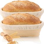 2 Pack 11 inch Bread Proofing Baskets, Oval Handmade Sourdough Bread Baskets, Banaton Proofing Basket with Linen Liner Cloth, Perfect for Professional & Home Bakers & Starter Sourdough Bread Baking