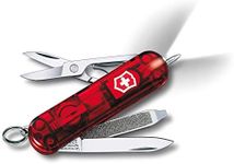 Victorinox Signature Lite Swiss Army Pocket Knife, Small, Multi Tool, 7 Functions, LED, Pen, Red Transparent