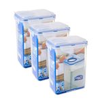 Lock & Lock Classics Tall Rectangular Plastic Airtight Kitchen Or Fridge Container Boxes Set With Leak Proof Lid 1.8 Liter, Set of 3, Transparent (HPL813F x 3)