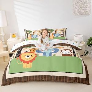 Feelyou Crib Safari Animals Bedding Set Full, Cartoon Crocodile Elephant Duvet Cover Yellow Giraffe Comforter Cover Kids Toddler Nursery Jungle Animals Bedspread Cover Kids Bedclothes (No Comforter)