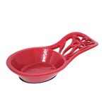 Spoon Rest for Stove Top - Vintage Robust & Unbreakable Cast Iron Spoon Rest Ladle Holder for Kitchen Counter with Flower Pattern, Red