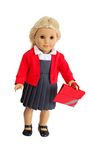 FRILLY LILY WINTER SCHOOL UNIFORM FOR 14-18INCH 35-45CM DOLLS FROM WHITE BLOUSE GREY PINAFORE REDCARDYRED BOOK BAGTo Fit Dolls Such as Our Generatiom .DOLL NOT INCLUDED