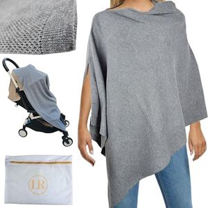 Little Rou Peekaboo Knit Breathable Nursing Cover Up For Breastfeeding - Soft Organic Cotton & Cashmere Breast Feeding Covers For Women - Privacy Feature - Includes Mesh Laundry Bag (Grey)