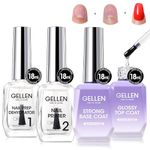 Gellen Nail Dehydrator and Primer Base Coat Top Coat 18 ml Nail Prep Kit UV LED Clear Superior Base Glossy Top Coat for Acrylic Gel Nail Polish Nail Tips Long Lasting Nail Art Supplies Must-have Kit