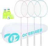OGEENIER Badminton Rackets Set of 4 for Beginner, Badminton Set with 6 Nylon Shuttlecocks, Lightweight Badminton Racquet for Outdoor Backyard Games