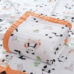 Chickwin Newborn Baby Cotton Muslins Swaddle Blanket Cartoon Print Thick Absorbent Soft 6 Layers Muslins Cloths Bath Towel Toddler Baby Shower Pram Cot Bed Sleeping Throw (Panda,110x110cm)