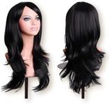 ZXUY Long Curly Wig Party Wigs for Women Synthetic Heat Resistant Fiber Cosplay Wigs (Black 27in)