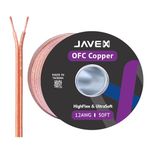 JAVEX Speaker Wire 12-Gauge [3.38mm2][0.16mm Strands Oxygen-Free Copper 99.9%] Stranded Copper, Flat Cable, Cable for Hi-Fi Systems, Amplifiers, AV receivers and Car Audio Systems, 50FT [15.25M]