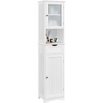 Yaheetech Tall Bathroom Storage Cabinet 170cm, Wooden Floor Cabinet with Glass Door, 1 Drawer and Open Storage, Freestanding Storage Organizer with Adjustable Shelf for Bathroom, Kitchen, Living Room