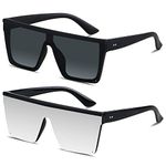 Square Oversized Sunglasses for Women Men Big Flat Top 2 pack Fashion Shield Large UV Protection Rimless Shades Matte Black Silver Mirror Sun glasses