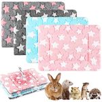 Haull 4 Pcs Waterproof Guinea Pig Bedding Winter Guinea Pig Plush Cage Liners Soft Dog Cat Bed Mat Reversible Cozy Animal Pee Pad Hamster Bed Mat Washable for Bunny (Cute Star,13 x 10 Inch)