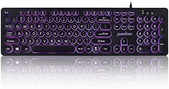 Perixx PERIBOARD-317R Wired Backlit USB Keyboard - Big Print Letter - Tri-Color Illuminated LED - Stylish Round Keycaps - US English