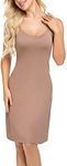 Avidlove Women Full Slips Sexy Soft Under Dress Basic Adjustable Spaghetti Strap Cami Slip Chemises V Neck Negligee Camel