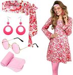 Janmercy 5 Pcs 70s 80s Hippie Costumes Accessories for Women 70's Disco Outfit for Halloween Party Cosplay (X-Large)