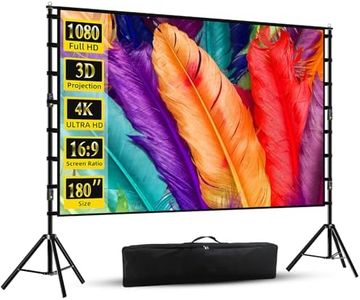 Projector Screen with Stand, Wootfairy 180 inch Portable and Foldable Projection Screen 4K HD 16:9 Rear Front Wrinkle-Free Movie Screen with Carry Bag for Indoor Outdoor Home Theater Backyard Cinema