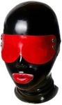 LEIMI Latex Hood mask for Women sm Mask Full Face Big Mouth with Red Detachable Blindfold Zipper Latex Mask Fetish (XL, With Blindfold)