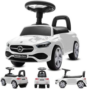 sun baby Coche de Empuje Mercedes C-Class, Coche para Niños a Partir de 1 año, Volante con Audio, Asiento con Respaldo, Espacio portaobjetos bajo el Asiento, protección antivuelco (Blanco)
