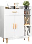 COSTWAY Sideboard Storage Cabinet, Freestanding Wooden Bookcase with Drawer and Adjustable Shelves, Home Hallway Entryway Display Organiser Cupboard