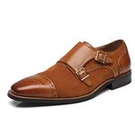 La Milano Mens Leather Double Monk Strap Loafer, 3-cognac, 8 UK