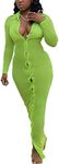 Women Swimsuit Bikini Cover Up Dress Long Sleeve Button Down Sheer Mesh Bodycon Beach Maxi Long Dress, Green, Medium