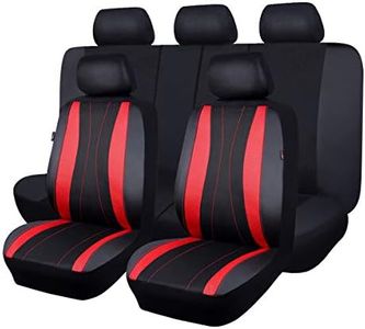 Flying Banner car seat Covers Full Set Faux Leather Air Mesh Breathable Man Lady Airbag Compatible Rear Bench Split 40/60 50/50 60/40 Truck Pick Up (Full Set - Low Back, Black Red)