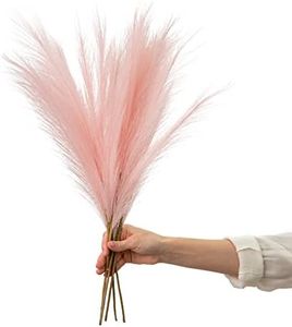 Pink Faux Pampas Grass Set of 5 Stems Low Maintenance & Long Preservation Life 60cm Tall Perfect for Home Decor from Boheven (Pink)