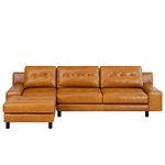 ES ESPINHO ESPN0079 Solid Sal Wood Leatherette Upholstered 3 Seater Left Hand Side Facing Button Tufted Chesterfield Modular, Sectional, Corner L Shape Sofa Set for Living Room, Butterscotch Color