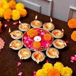 Heaven Hub Diya Shape Flower Decorative Urli Bowl for Home Decor Bowl for Floating Flowers and Tea Light Candles Home,Office and Table Decor| Diwali Decoration Items (Gold Plated)