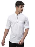 Majestic Man Cotton Solid Slim Fit Designer Short Kurta for Men (Medium, Milky White)