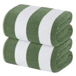 White Classic Beach Towels Oversized Cabana Stripe Cotton Bath Towel Large - Luxury Plush Thick Hotel Swim Pool Towels for Adults Super Absorbent Quick Dry - 35x70 Khaki Green [2 Pack]