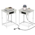 White Nightstand Set of 2 Bedside with Charging Station Small End Table with USB Ports and AC Outlets for Bedroom, Living Room