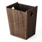 Wood Waste Basket Small Rectangular Trash Can with Handle Compact Garbage Container Bin for Kitchen, Bathroom, Home Office, Farmhouse, Rustic Brown