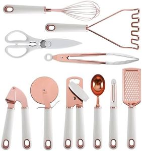 COOK WITH COLOR Kitchen Gadget Set Stainless Steel Utensils with Soft Touch Handles, 10 Pc. Copper, White