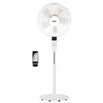 GEEPAS 16’’ Pedestal Fan with Remote Control – 60W Powerful Free-Standing Oscillating Cooling Fan – Height Adjustable, 7.5 Hour Timer - 3-Speed, 5-Blade Air Cooling Floor Fan Home Office (White)