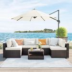 LOCCUS 6 Pieces Patio Furniture Set, Outdoor Sectional Sofa Rattan Wicker Conversation Set Outside Couch with Glass Table and Cushions for Porch Lawn Garden Backyard, Off-White.