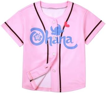 Yawtaut Stitch Baseball Jersey for Toddler Girl Boy Hawaiian Shirt Short Sleeve Button Down Shirts Ohana Tropical Tee Tops Pink