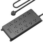 TROND Surge Protector Power Bar with USB C, 4000 Joules, ETL Listed, 13 Widely Spaced Outlets, 5ft Flat Plug Extension Cord Indoor, 14AWG Heavy Duty, Wall Mountable for Home Office Supplies, Black