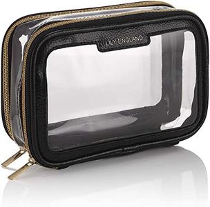 Neceser Maquillaje para Viajar – Bolso Transparente para Avión – Bolsa de Aseo con Cremalleras – Negro y Dorado, Lily England